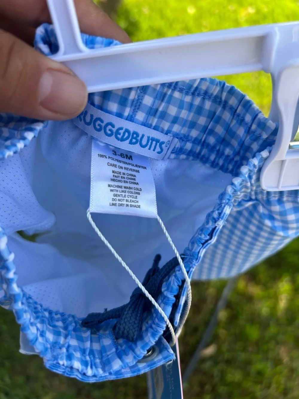 RuggedButts Blue Gingham Girls' Swim Trunks with UPF 50+
